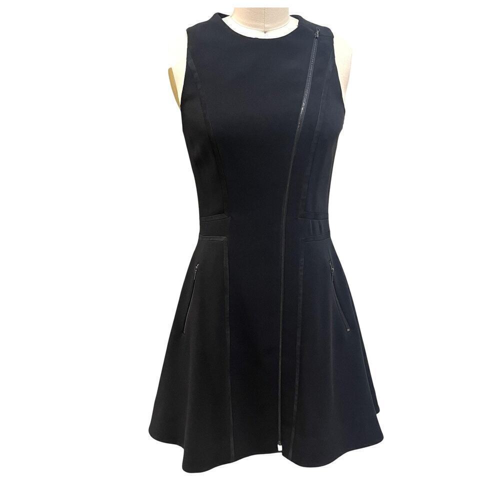rag & bone Dress Womens 2 Black Store Exclusive Lamb Leather Panel Flare USA